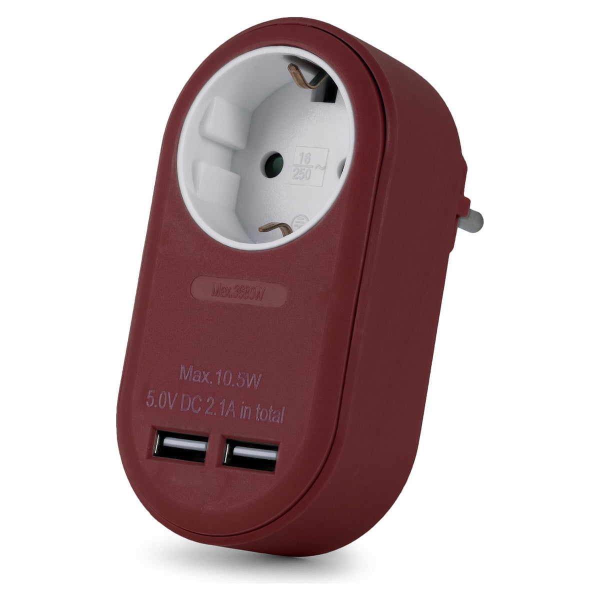 Entac Steckdosenadapter + 2x USB-A burgundy