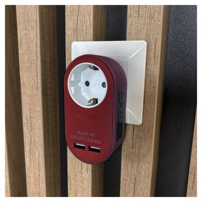 Entac Steckdosenadapter + 2x USB-A burgundy
