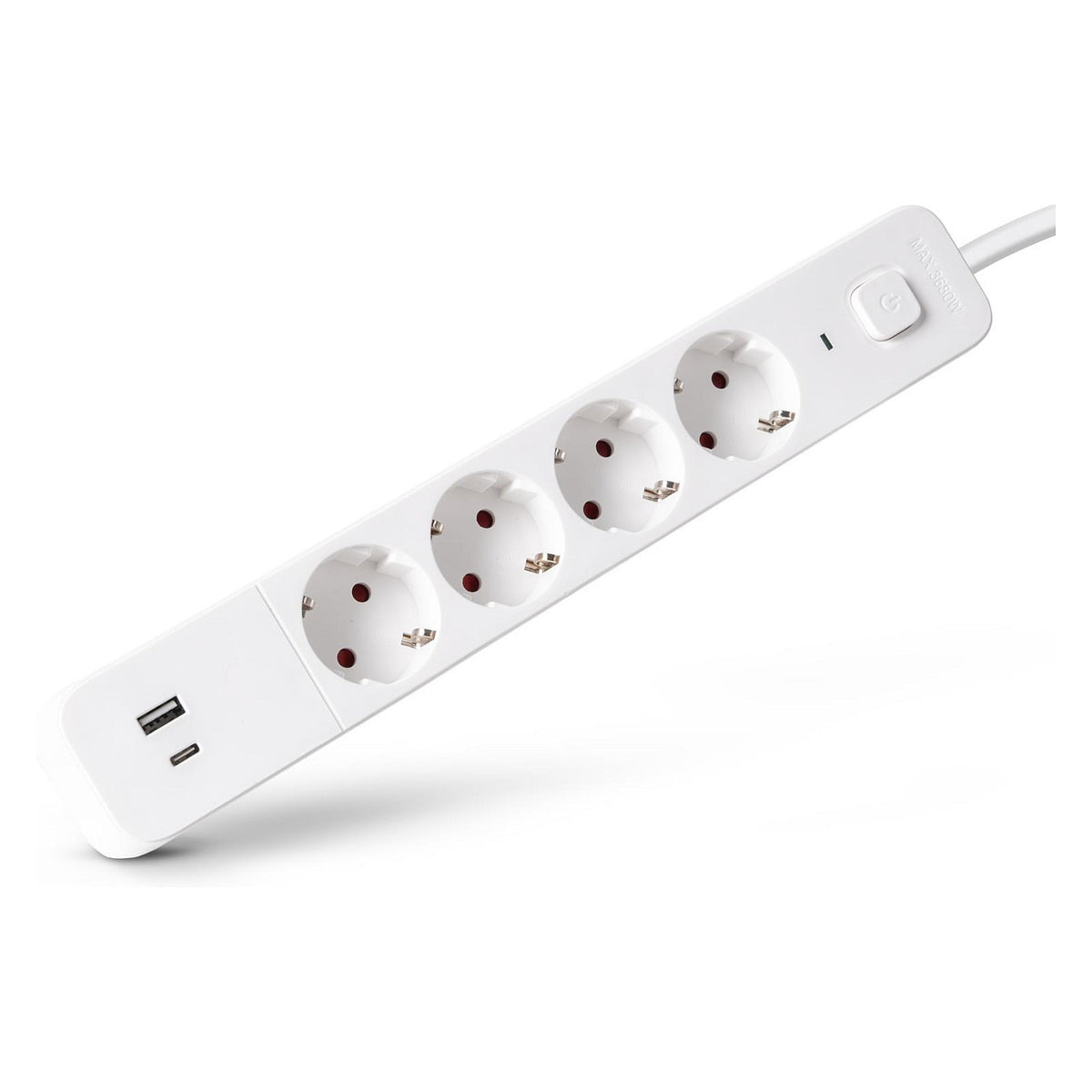 Entac Steckdosenleiste 4fach 1x USB-A & 1 USB-C, 1,5m weiß