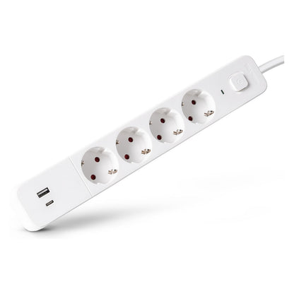 Entac Steckdosenleiste 4fach 1x USB-A & 1 USB-C, 1,5m weiß
