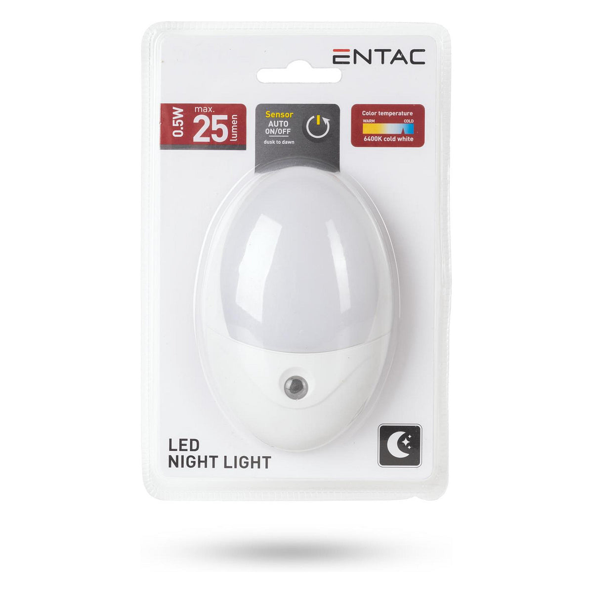 Entac Nachtlicht 0.5W Oval CW White Dämmerungssensor