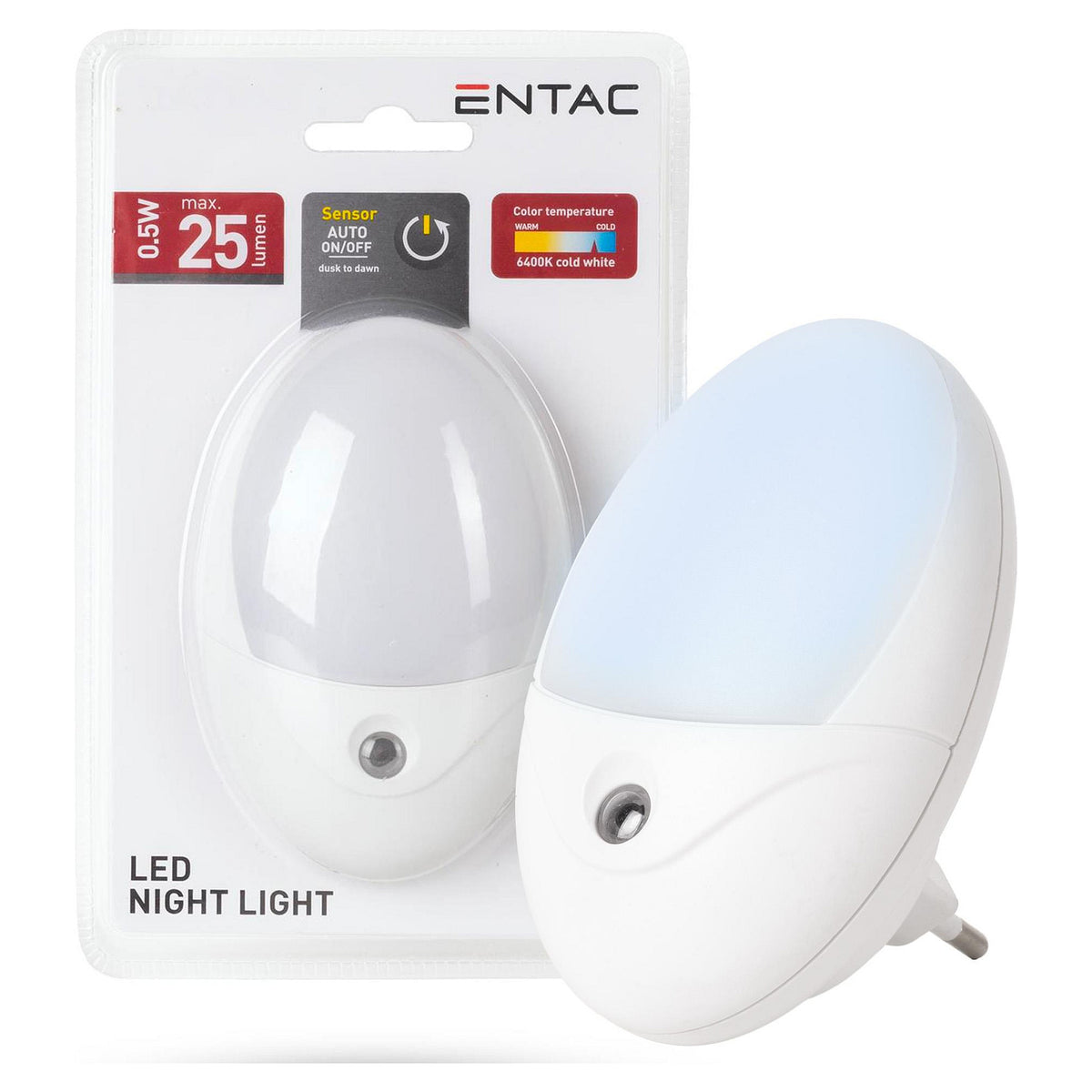 Entac Nachtlicht 0.5W Oval CW White Dämmerungssensor