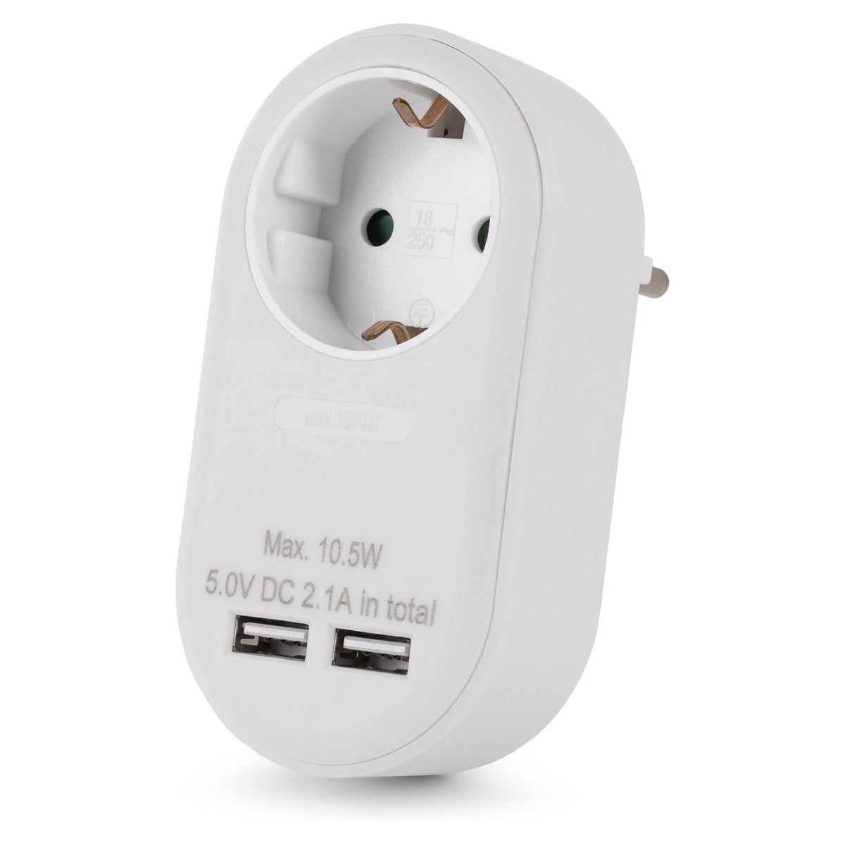 Entac Steckdosenadapter + 2x USB-A weiß