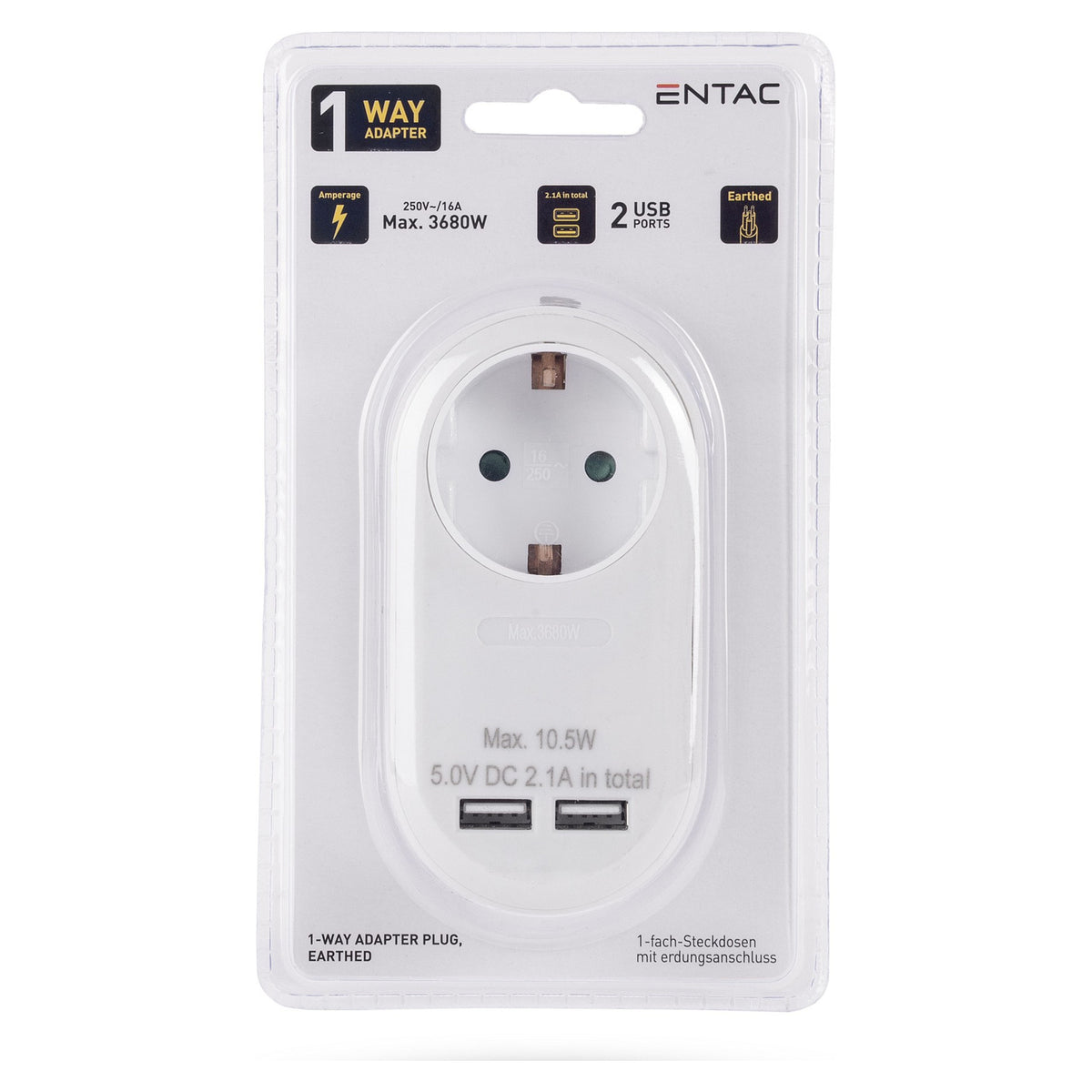 Entac Steckdosenadapter + 2x USB-A weiß
