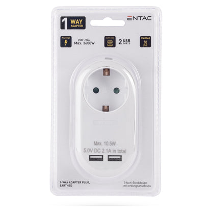 Entac Steckdosenadapter + 2x USB-A weiß