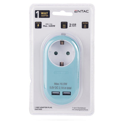 Entac Steckdosenadapter + 2x USB-A blau