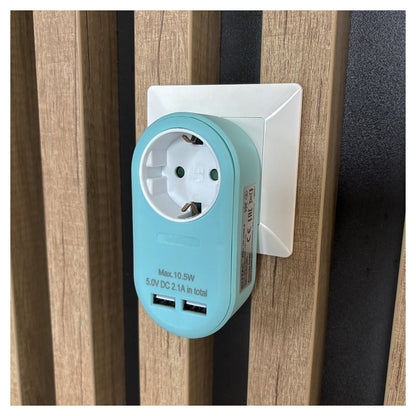 Entac Steckdosenadapter + 2x USB-A blau