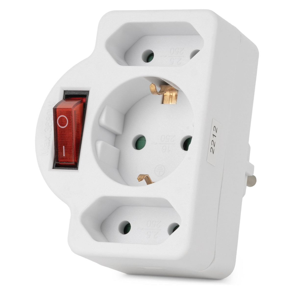 Entac Steckdosenadapter 2x Euro 1x Schukon Schalter weiß