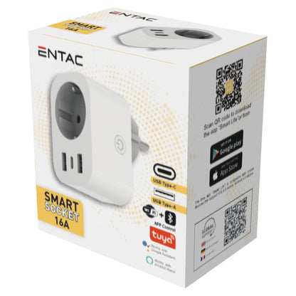 Entac WIFI Steckdosenadapter 1-fach mit 2x USB-A/1x USB-C