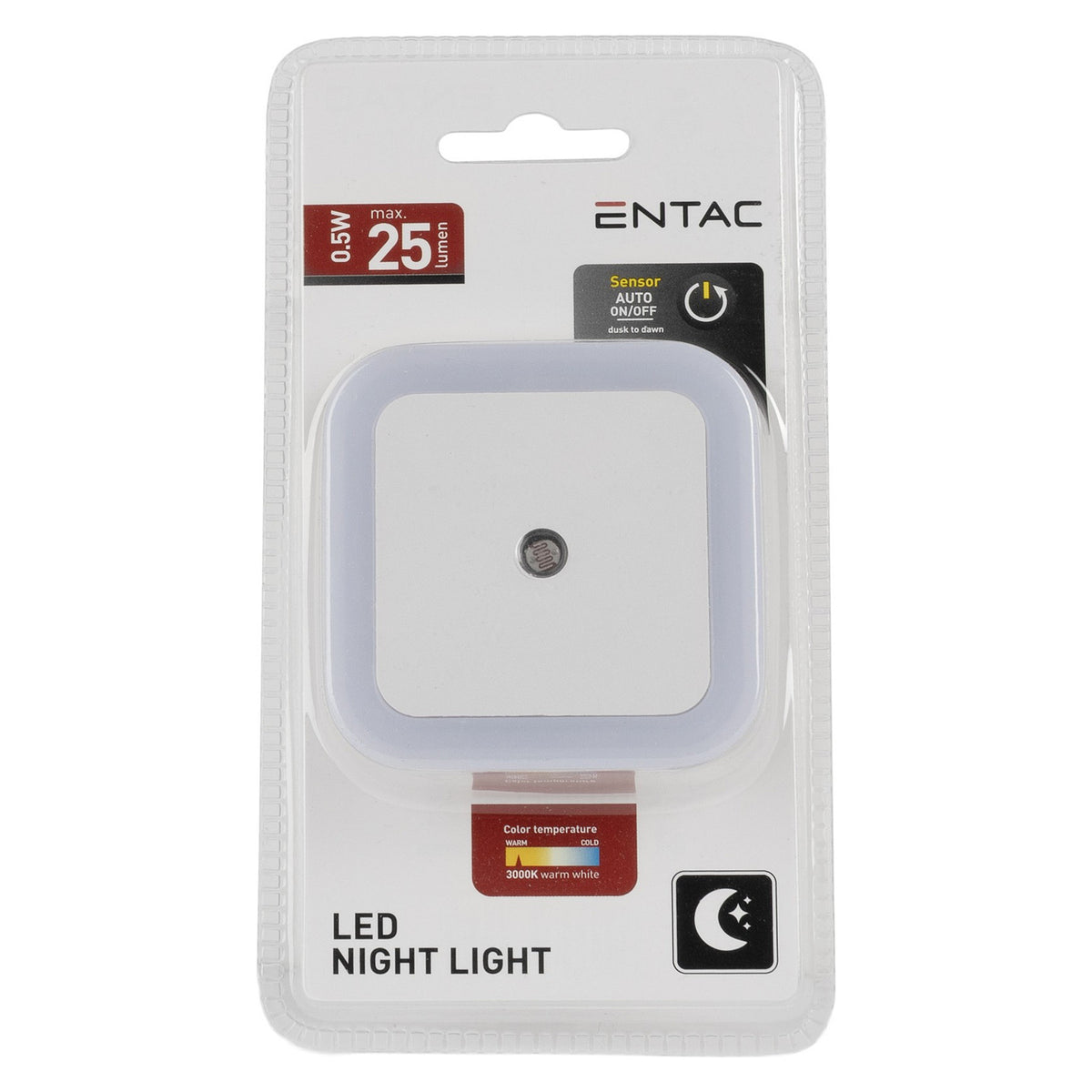 Entac Nachtlicht 0.5W quadrat. WW White Dämmerungssensor