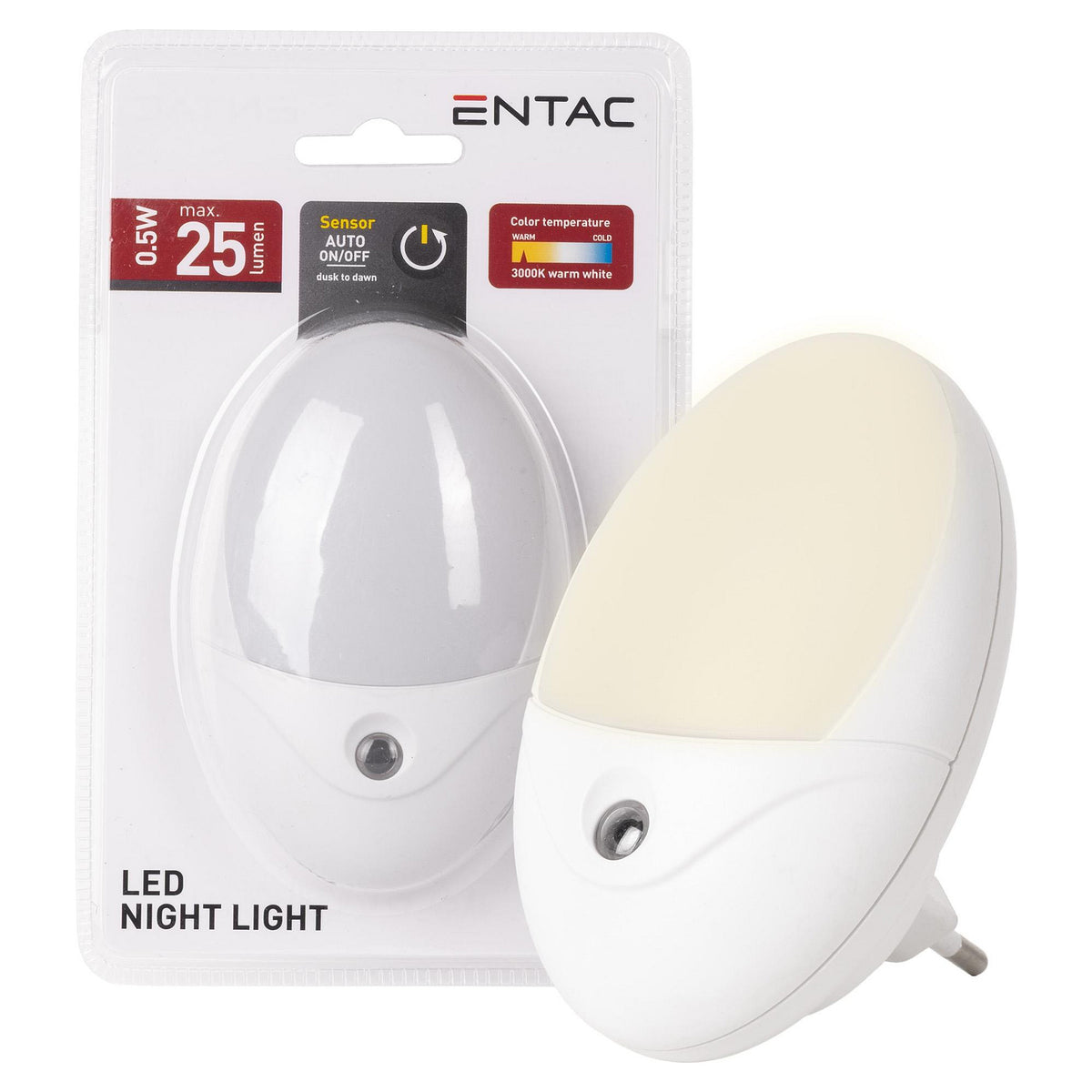 Entac Nachtlicht 0.5W Oval WW White Dämmerungssensor