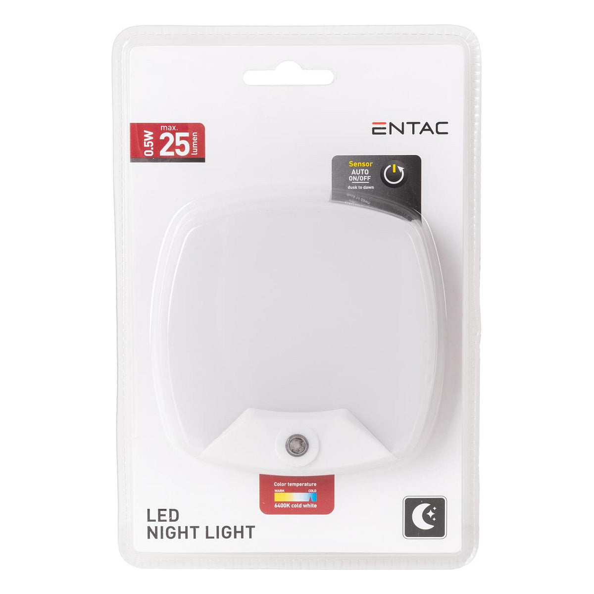 Entac Nachtlicht 0.5W quadrat. CW White Dämmerungssensor
