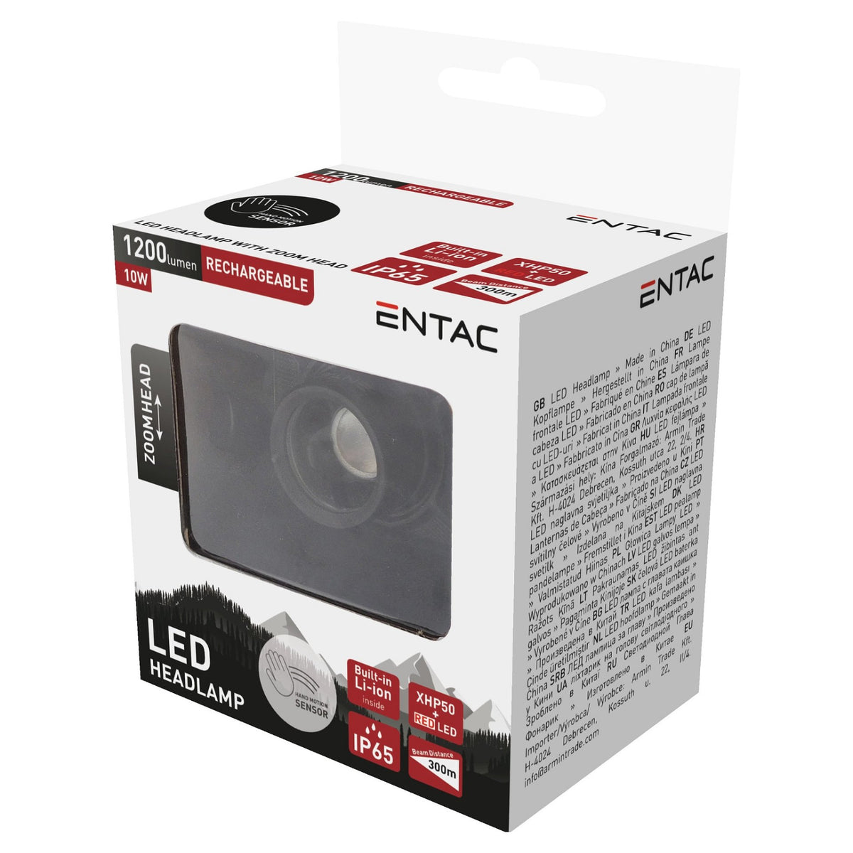 Entac Stirnlampe Zoom mit Akku 10W Handbewegungsensor