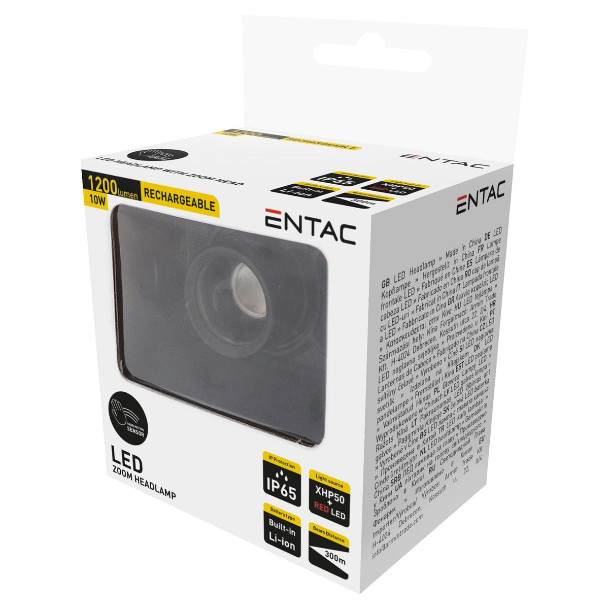 Entac Stirnlampe Zoom mit Akku 10W Handbewegungsensor