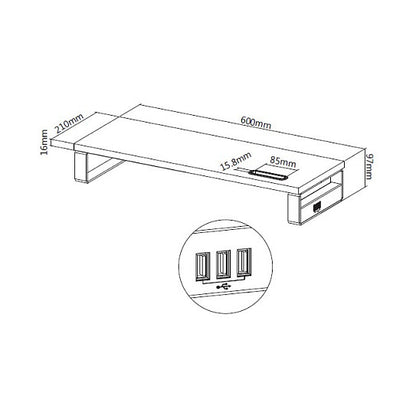 Equip Monitortischerhöhung 3xUSB2.0/Handyhalter 15Kg schwarz retail