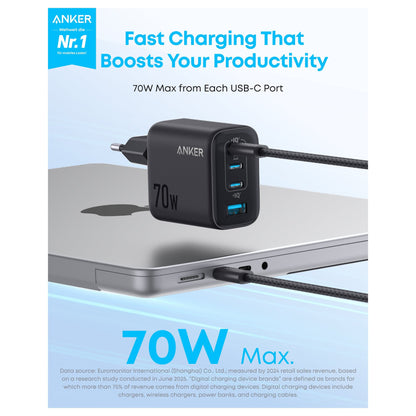 ANKER Zolo Charger 70W Ladegert 3x USB-C 1x USB-A dunkelgrau