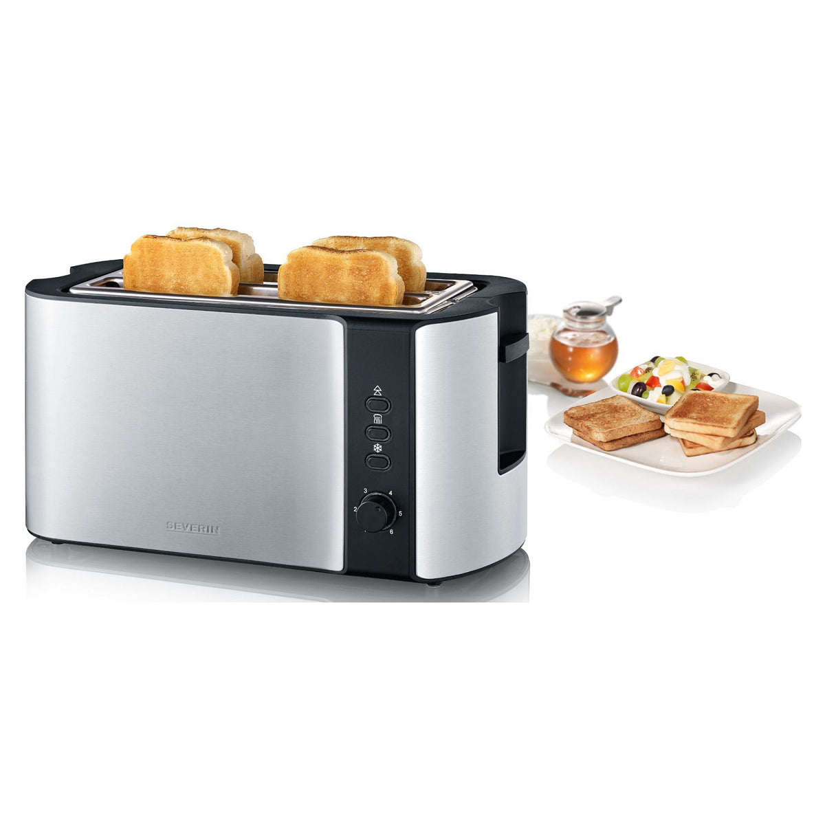 Automatik-Langschlitztoaster AT 2590 (edelstahl/schwarz, 1.400 Watt, fr 4 Scheiben Toast)