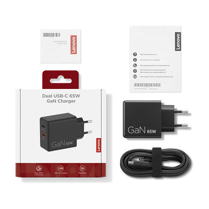 N Lenovo Dual USB-C 65W GaN-Ladegerät/ Netzteil Schwarz inkl. USB-C Kabel (1,5m)