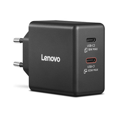 N Lenovo Dual USB-C 65W GaN-Ladegerät/ Netzteil Schwarz inkl. USB-C Kabel (1,5m)