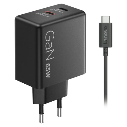 N Lenovo Dual USB-C 65W GaN-Ladegerät/ Netzteil Schwarz inkl. USB-C Kabel (1,5m)