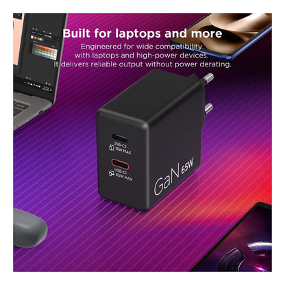 N Lenovo Dual USB-C 65W GaN-Ladegerät/ Netzteil Schwarz inkl. USB-C Kabel (1,5m)