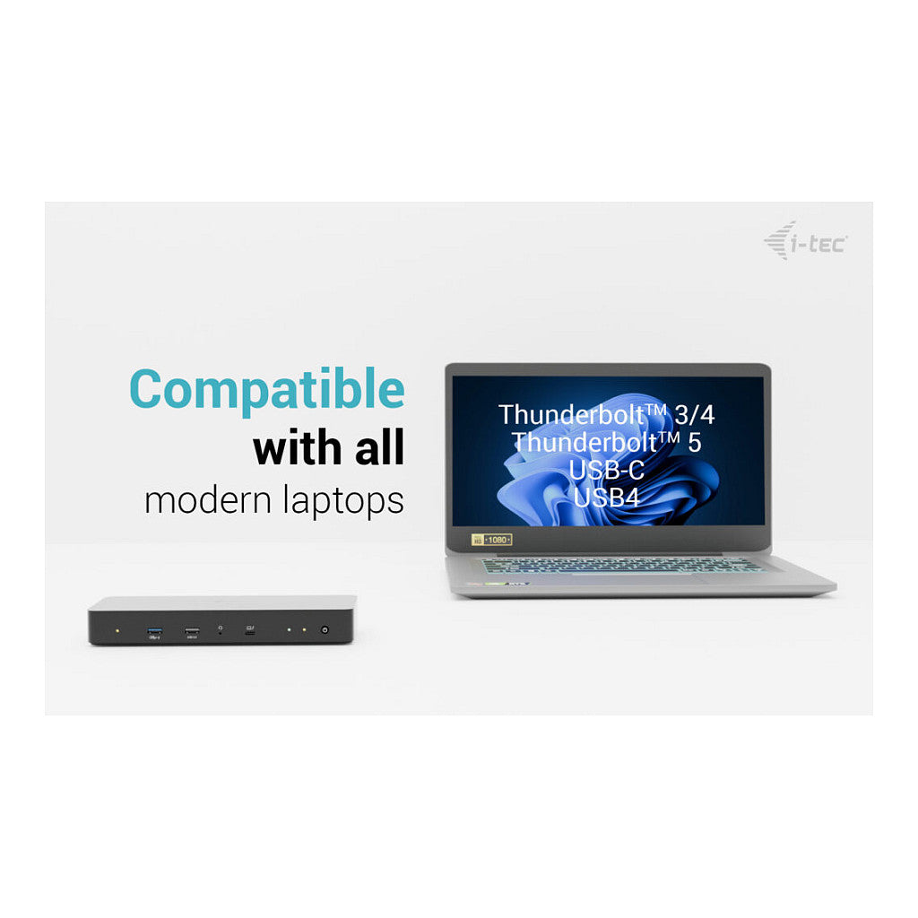 D I-TEC Thunderbolt 4 Intelligent Dual Display DS 1x TB4 2x DP 1x GLAN 1x USB-C Gen2 3x USB-A Gen2 1x USB 2.0 1x Audio/Mic PD 90W KL