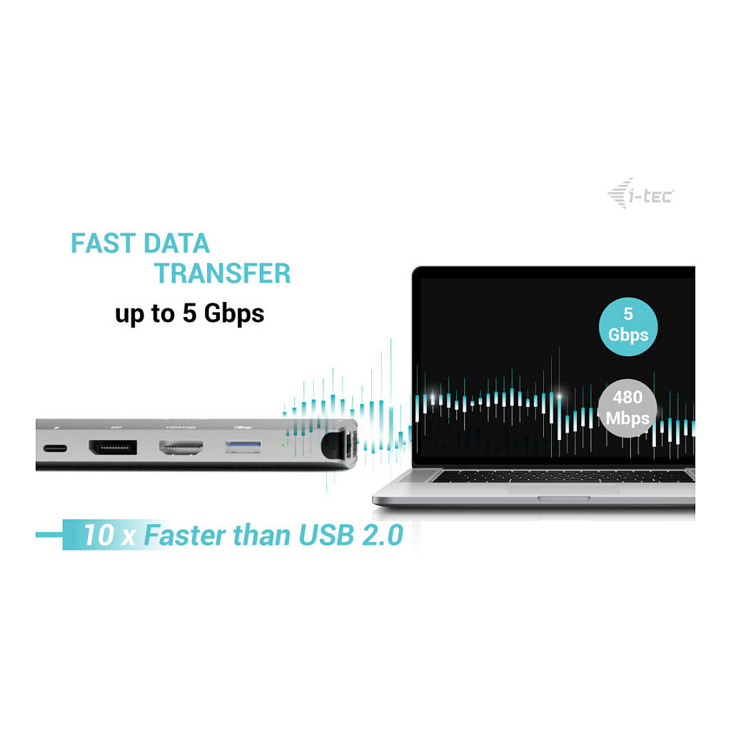 D I-TEC USB-C Metal Nano 3x Display Docking Station 1x DP 1x HDMI 1x VGA 1x GLAN 1x USB-C Gen1 4x USB-A Gen1 Power Delivery 100W