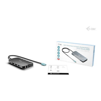 D I-TEC USB-C Metal Nano 3x Display Docking Station 1x DP 1x HDMI 1x VGA 1x GLAN 1x USB-C Gen1 4x USB-A Gen1 Power Delivery 100W