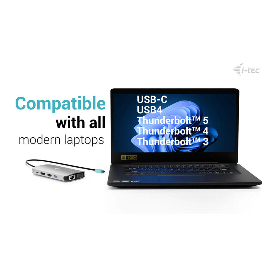 D I-TEC USB-C Metal Nano 3x Display Docking Station 1x DP 1x HDMI 1x VGA 1x GLAN 1x USB-C Gen1 4x USB-A Gen1 Power Delivery 100W