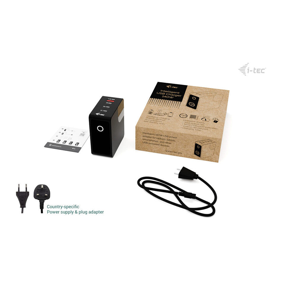 D I-TEC 140W Intelligent Multiport USB Charger 3x USB-C 1x USB-A LCD display