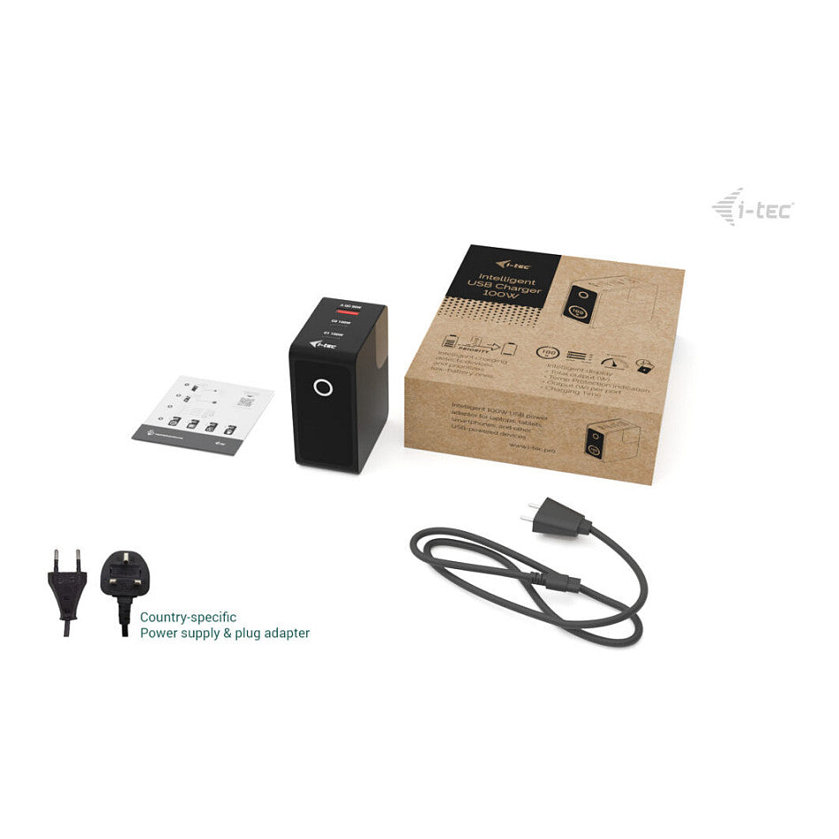 D I-TEC 100W Intelligent Multiport USB Charger 2x USB-C 1x USB-A LCD display