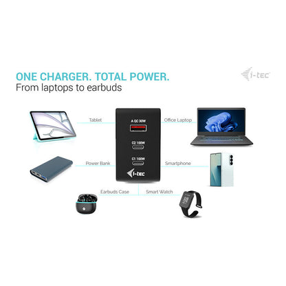 D I-TEC 100W Intelligent Multiport USB Charger 2x USB-C 1x USB-A LCD display