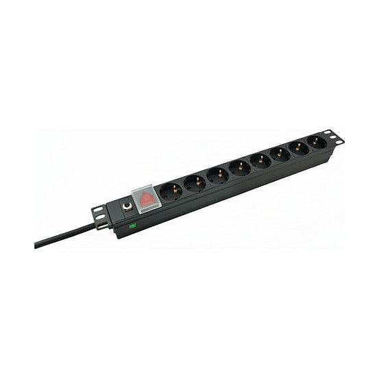 helos 19" Steckdosenleiste PROFESSIONAL, 8-fach, schwarz, 2,0m, mit Schalter