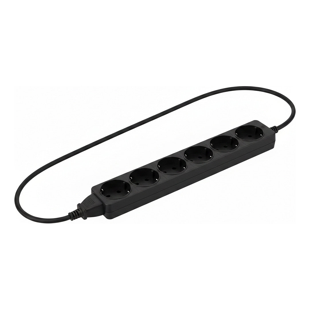 helos Steckdosenleiste CLASSIC, 6-fach, schwarz, 3,0m, ohne Schalter