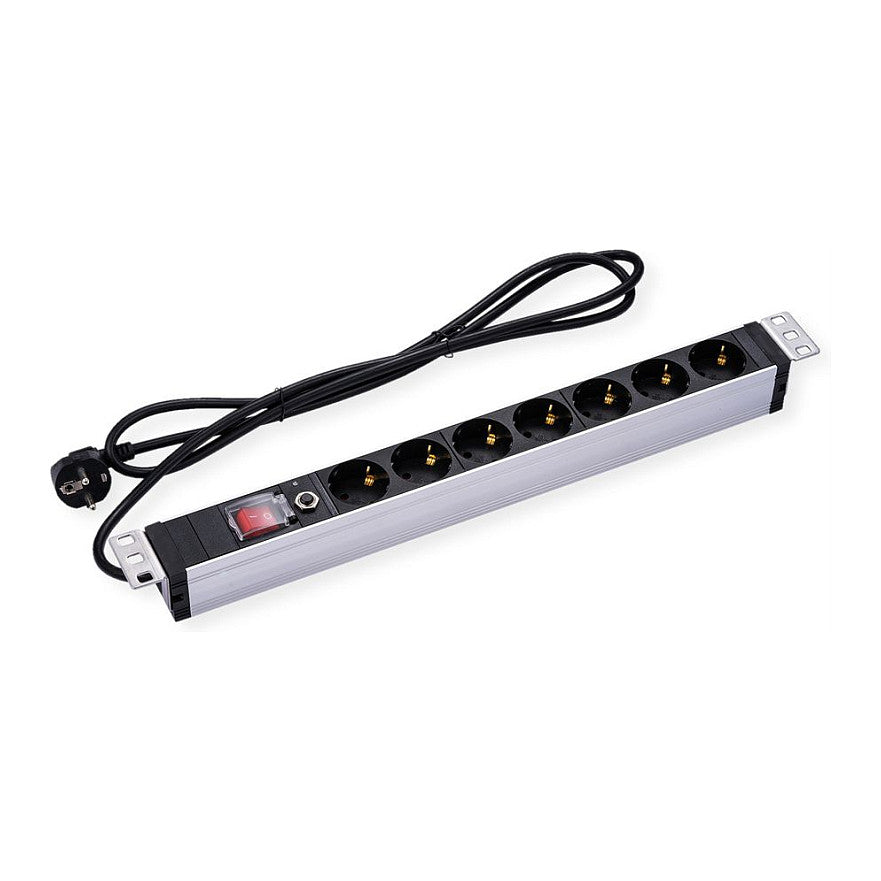 VALUE 19-Zoll-Steckdosenleiste 7fach mit berlastschutz, 1 HE, Schutzkontakt-Stecker, 2,8 m