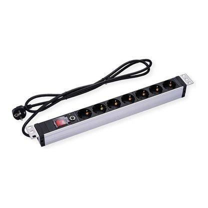 VALUE 19-Zoll-Steckdosenleiste 7fach mit berlastschutz, 1 HE, Schutzkontakt-Stecker, 2,8 m
