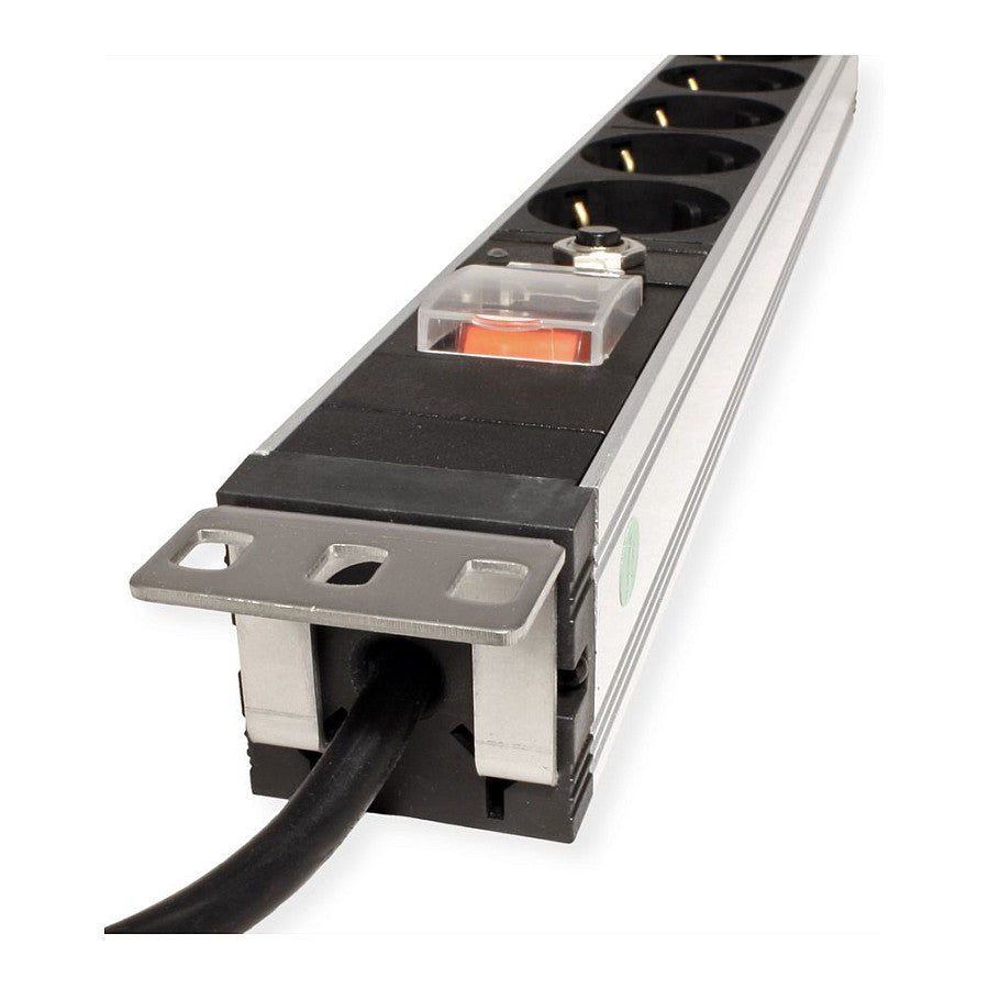 VALUE 19-Zoll-Steckdosenleiste 7fach mit berlastschutz, 1 HE, Schutzkontakt-Stecker, 2,8 m