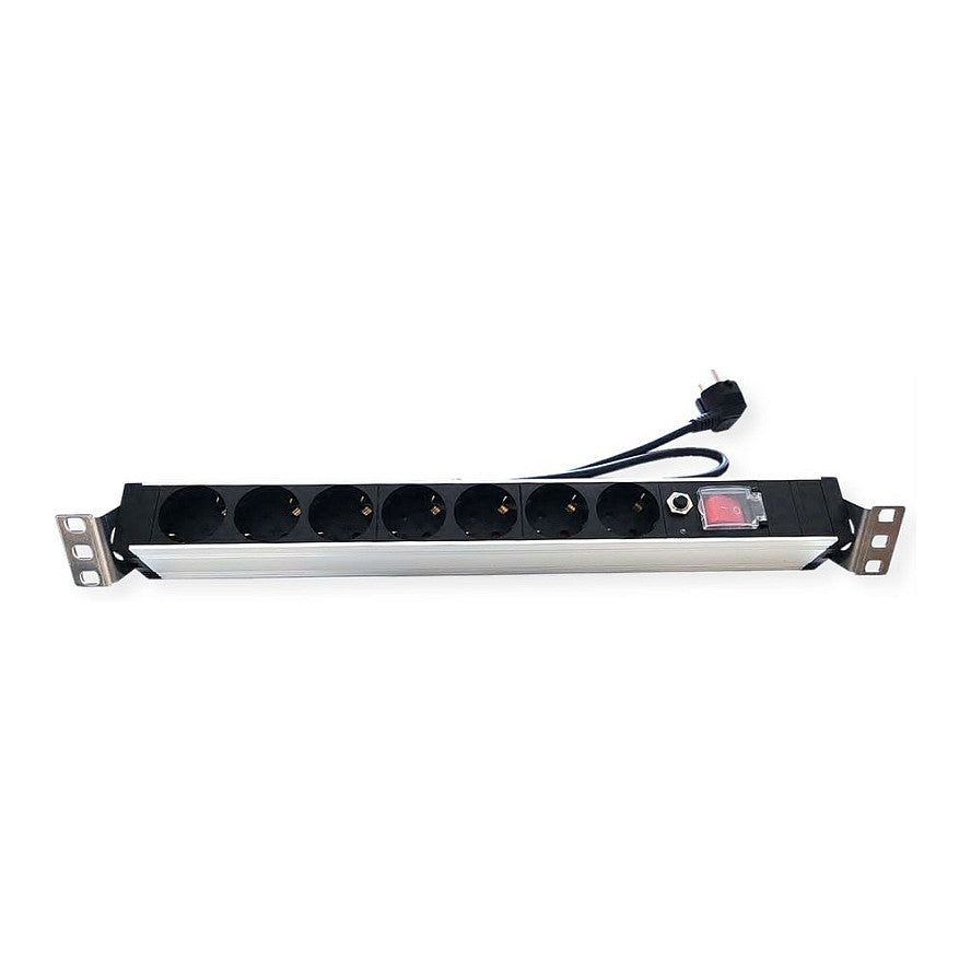 VALUE 19-Zoll-Steckdosenleiste 7fach mit berlastschutz, 1 HE, Schutzkontakt-Stecker, 2,8 m