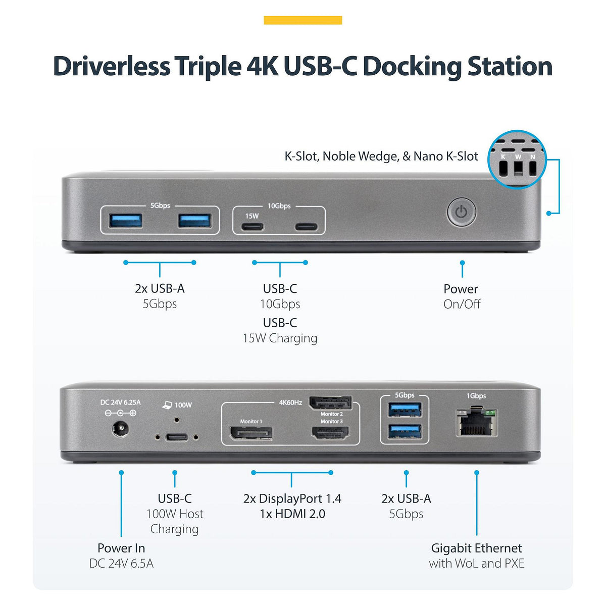 D StarTech 3X MONITOR USB-C DOCK 100W PD