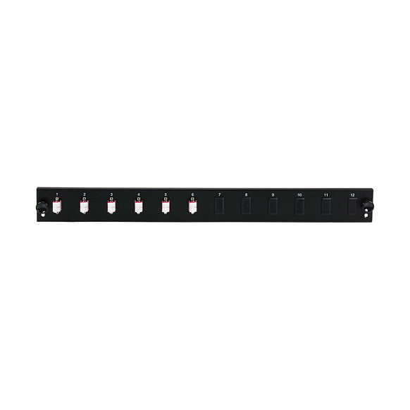 EFB Bestckte 12 Port Frontblende mit 6 x LC Duplex Kupplung OM3 vertikal, schwarz