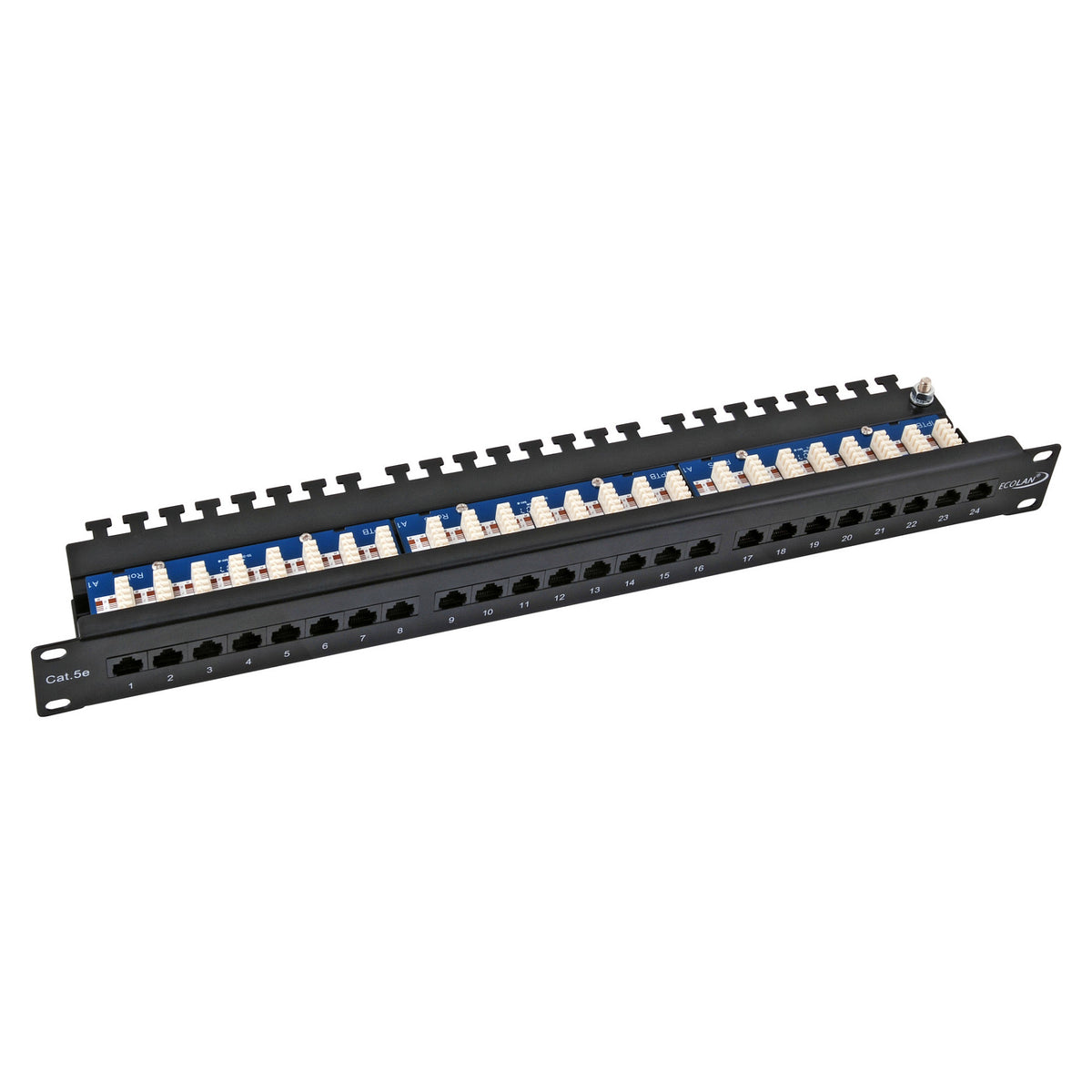 ECOLAN Patchpanel UTP 24xRJ45 Cat.5e, 19 1HE, RAL9005 schwarz