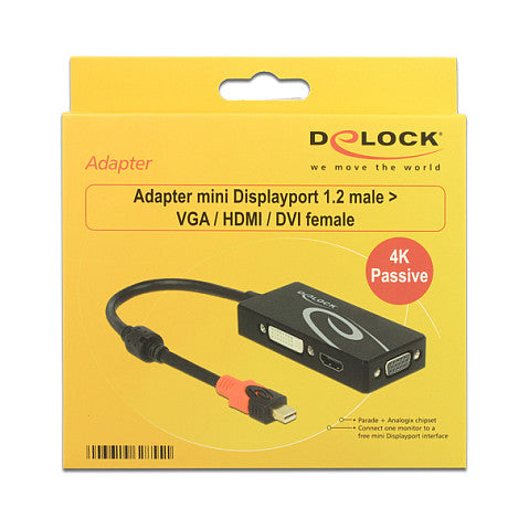Adapter mini DisplayPort 1.2 Stecker > VGA / HDMI / DVI Buchse 4K Passiv schwarz