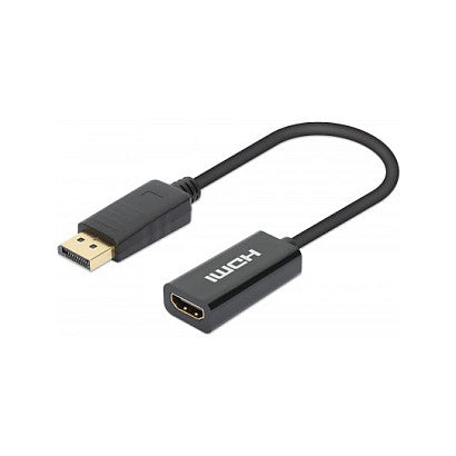 MANHATTAN 4K60Hz Aktiver DisplayPort auf HDMI-Adapter DisplayPort-Stecker auf HDMI-Buchse Kabeladapter mit Dongle schwarz