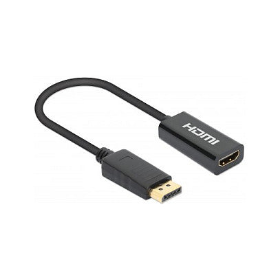 MANHATTAN 4K60Hz Aktiver DisplayPort auf HDMI-Adapter DisplayPort-Stecker auf HDMI-Buchse Kabeladapter mit Dongle schwarz