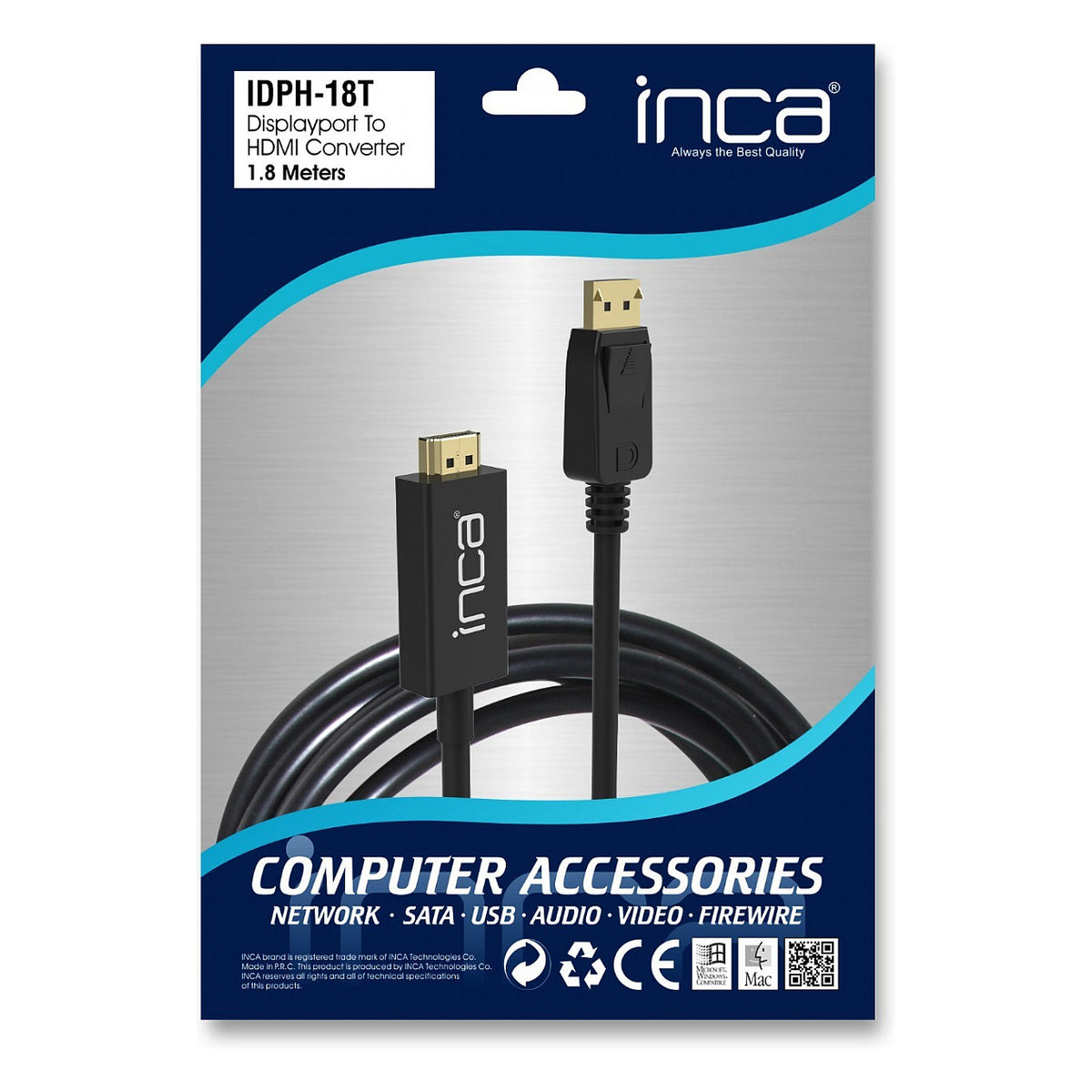 INCA DisplayPort zu HDMI,Kabellä.1,8 m,10,2 Gbit/s (max.)