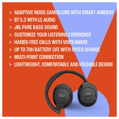 Tune 770NC, Wired amp Wireless, Call/Music, 20 - 20000 Hz, 232 g, Headphones, Black