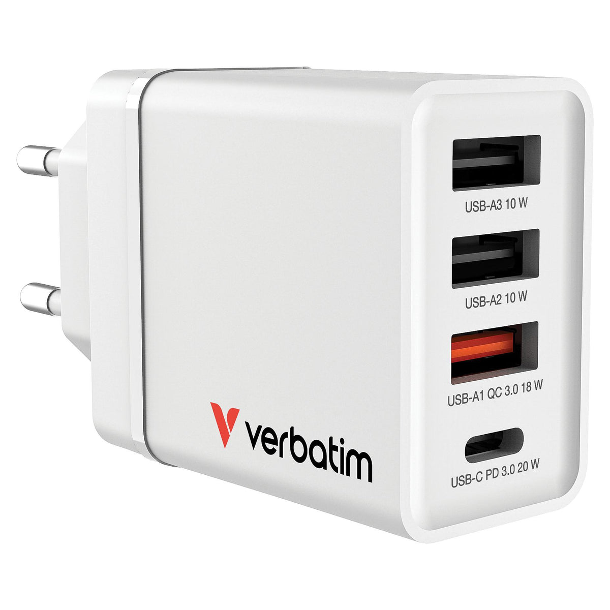 Verbatim Ladegert 30W, 1x USB-C , 3x USB-A (wei, PD 3.0, QC 3.0)