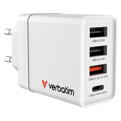 Verbatim Ladegert 30W, 1x USB-C , 3x USB-A (wei, PD 3.0, QC 3.0)