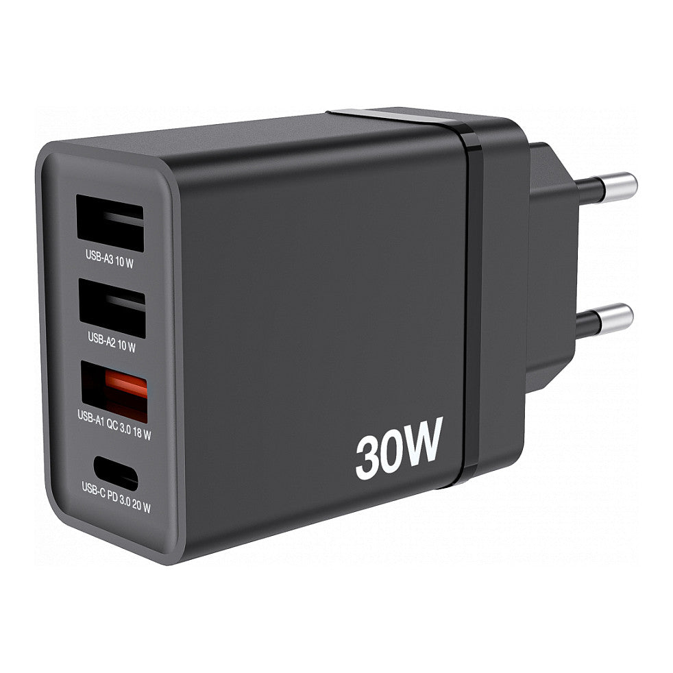Verbatim Ladegert 30W, 1x USB-C , 3x USB-A (schwarz, PD 3.0, QC 3.0)