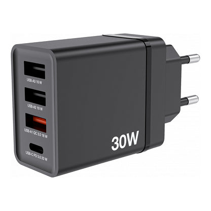 Verbatim Ladegert 30W, 1x USB-C , 3x USB-A (schwarz, PD 3.0, QC 3.0)